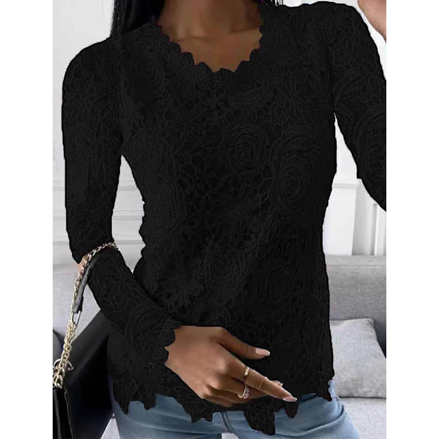 Women's Floral Lace Long Sleeve Blouse Shirt