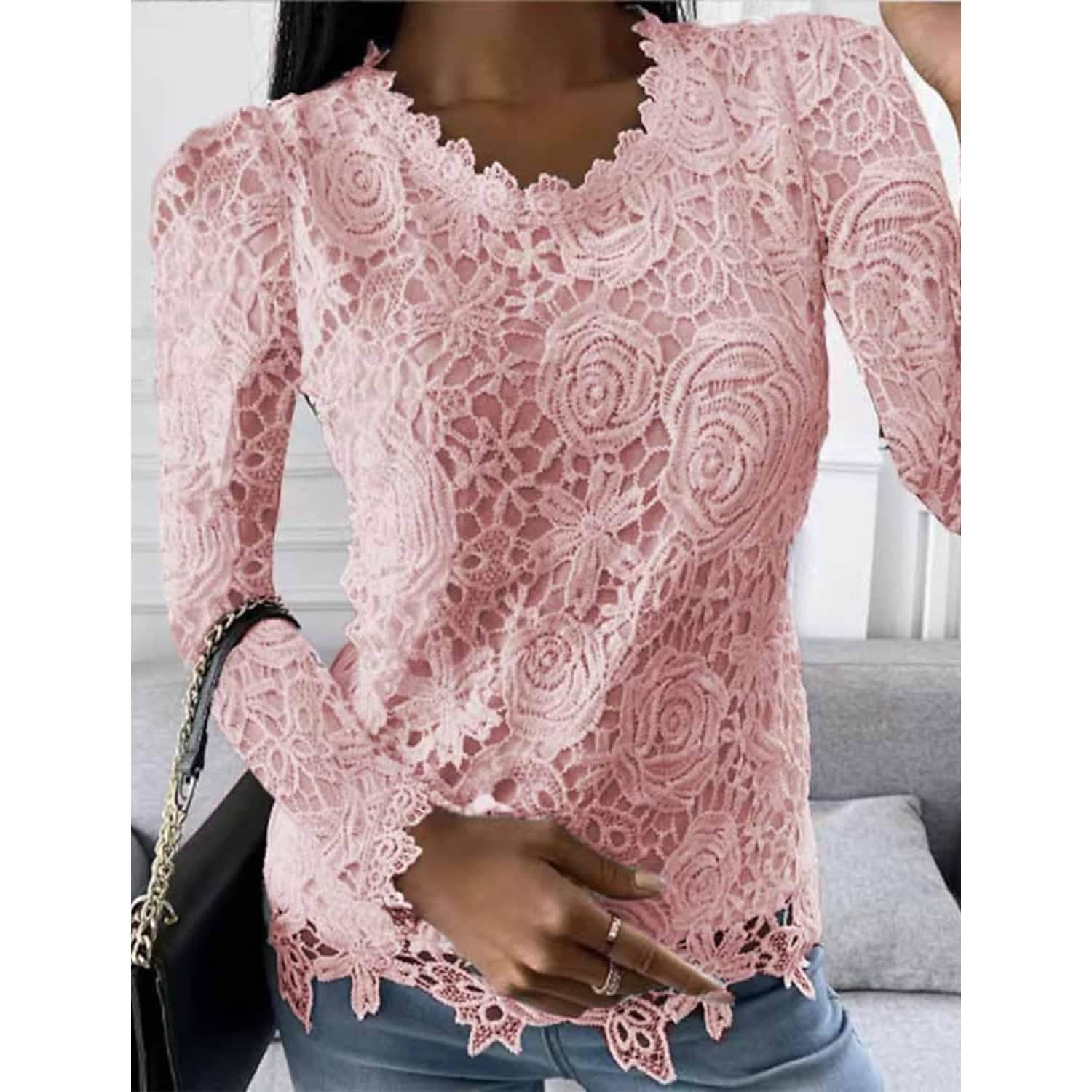 Women's Floral Lace Long Sleeve Blouse Shirt