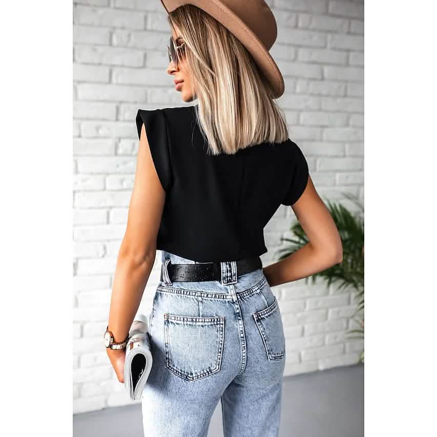 Women's Solid Color Patchwork Stand Collar Top